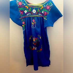 Blue Mexican Embroidered Girls Dress